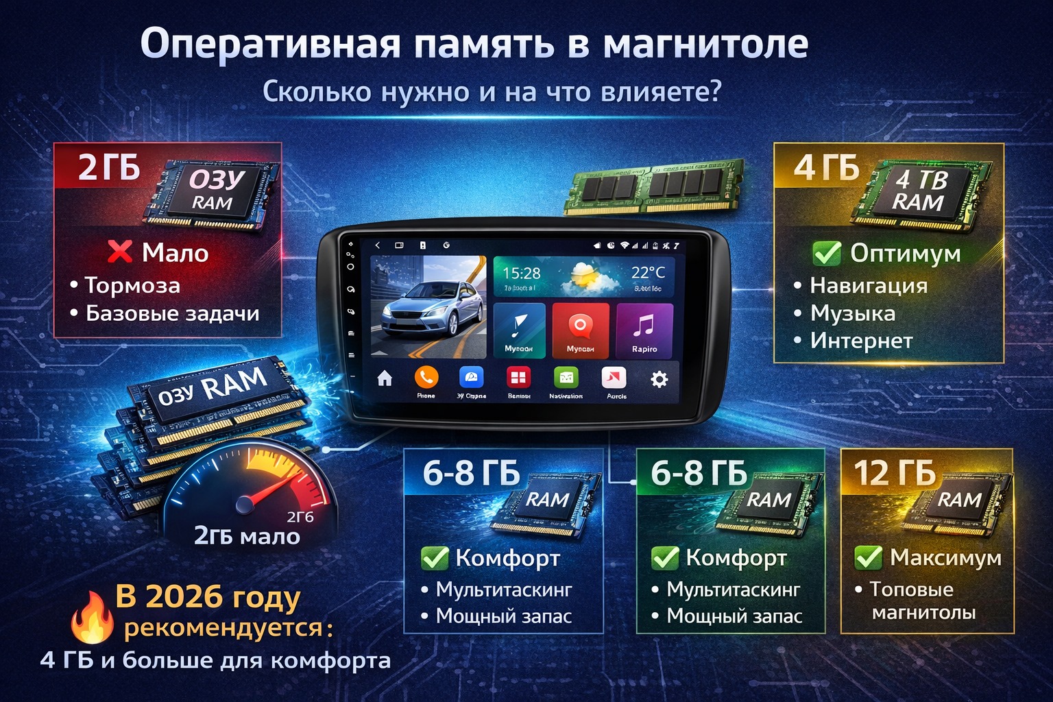 Оперативная память в магнитоле — сколько нужно и на что влияет